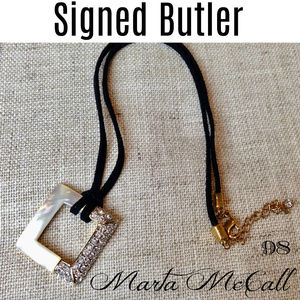 Signed BUTLER Mother of Pearl Rhinestone Necklace